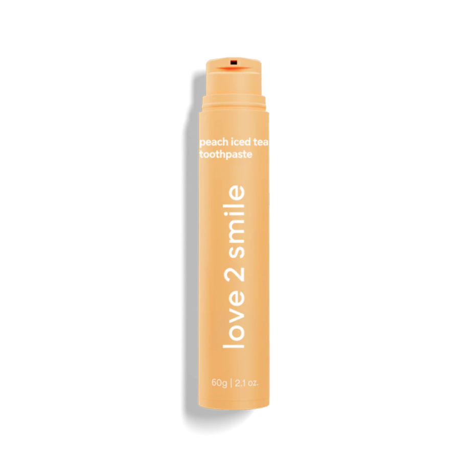 Balinanti dantų pasta su dozatoriumi "Love2smile", šaltos persikų arbatos skonio 60 ml.